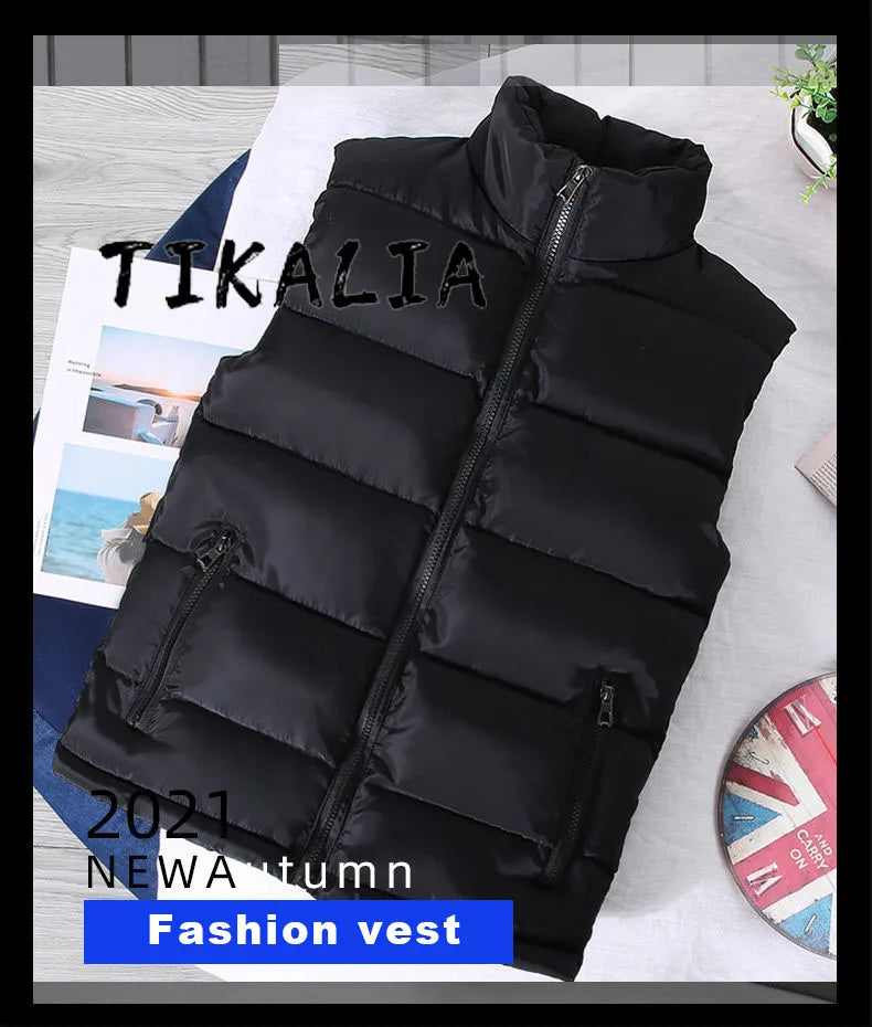 White Vest Jacket Men Slim Fit Stand Collar Sleeveless Puffer Jackets Spring Autumn Casual Waistcoat Men Warm Coat 2024 Trends Pi-Mart
