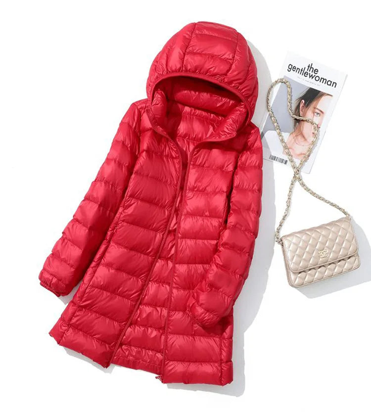 SEDUTMO Winter Long Womens Down Coat  Ultra Light Thin Puffer Jacket Slim Casual Remove Hooded Parka ED1580 LadyShow.Store