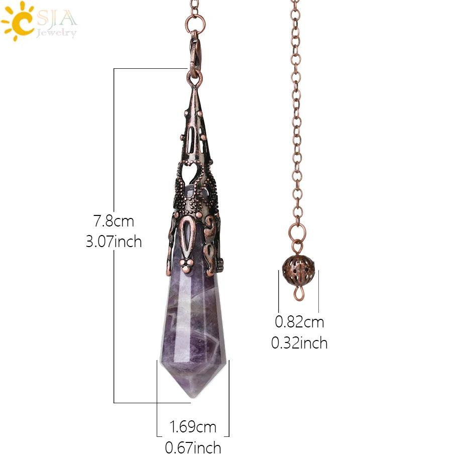 CSJA Natural Stone Crystal Pendulum for Dowsing Antique Pendant Amulet Crystals Divination Pink Quartz Pendulums Pendules G891 Pi-Mart