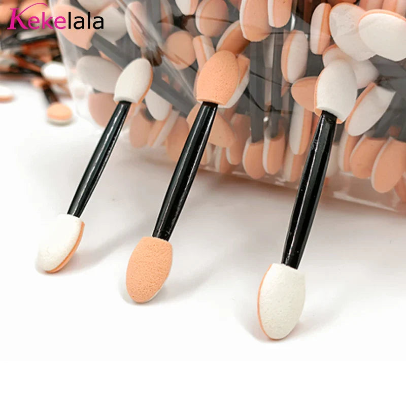 100Pcs/ Bag Small Portable Eyeshadow Applicators In Bulk Double Sponge Eye Shadow Brush Makeup Mini Tools Wholesale Tri Light Beauty