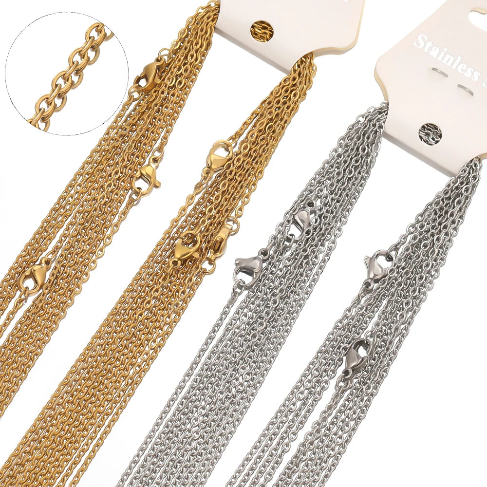 10pcs 50cm 2mm Gold Color Stainless Steel Link Chains Necklaces Fashion Jewelry Cuban Chains Wholesale Chain DIY Crafts Supplies Pi-Mart