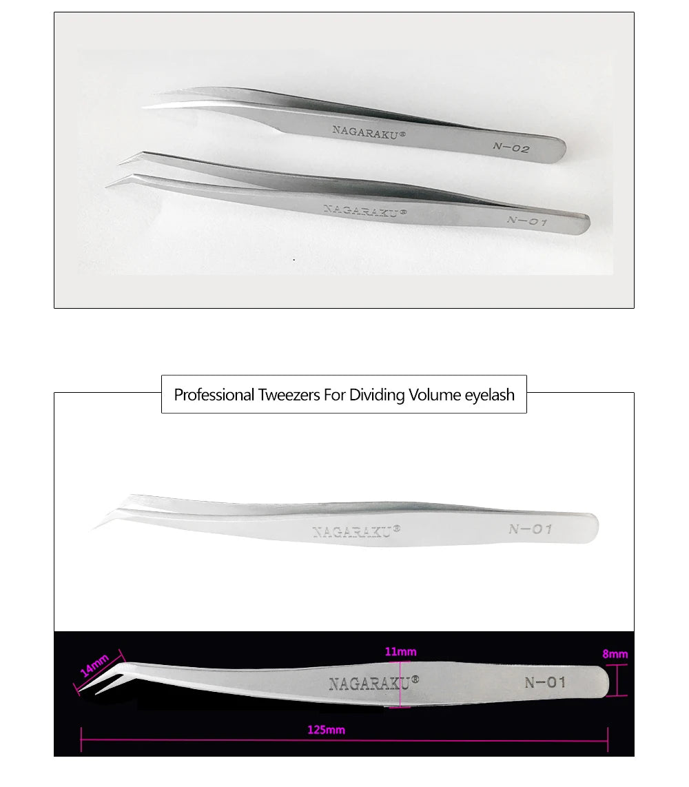 NAGARAKU Eyelash Extension Tweezers Makeup Stainless Steel Eyelash 3D accurate Clip Pi-Mart