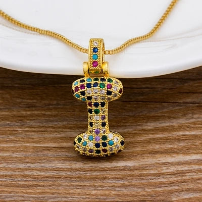 Nidin Fashion Luxury 26 Letters Copper Zircon Pendant Necklace for Women Rainbow Initials Name Necklace Wedding Party Jewelry Pi-Mart