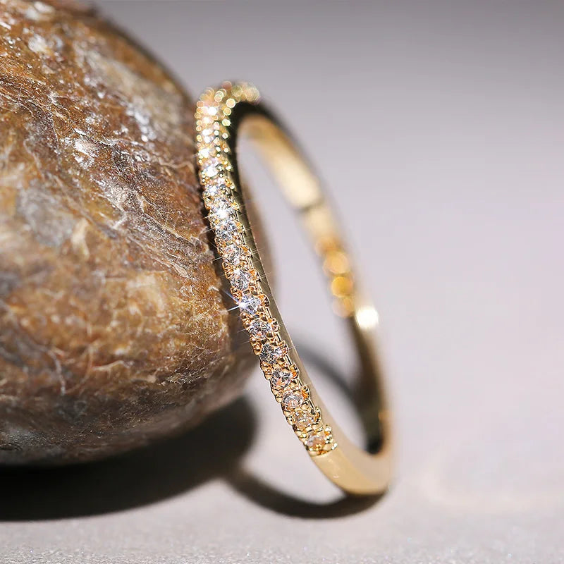 Huitan 3 Colors Simple Band Women Rings Shiny Cubic Zirconia Delicate Anniversary Gift Accessories Hot Sale Fashion Jewelry Pi-Mart
