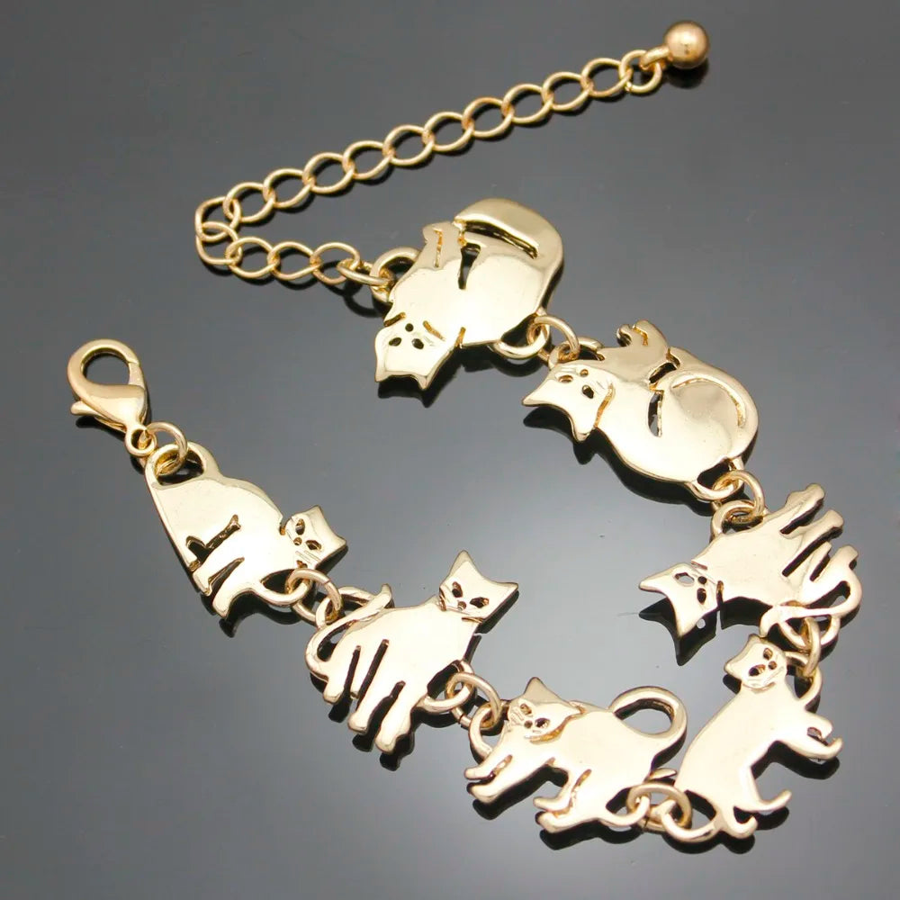 Clearance_Cat Pendant Charm Chain Link Bracelets For Women Cowgirl Cuff Bangles Fashion Jewelry Egyptian Bastet Pulseira Accesso Pi-Mart