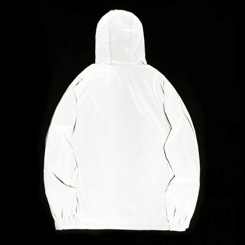 NEW SIZE Night Reflective Jackets Double Fabric Windbreaker Hooded Jacket Men Hip Hop Dancer Waterproof Zipper Coats Outwear LadyShow.Store