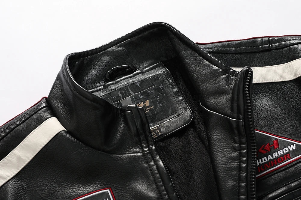 Mens Vintage Motorcycle Jacket 2024 Men Fashion New Biker Leather Jacket Male Embroidery Bomber Coat Winter Fleece Pu Overcoat Pi-Mart