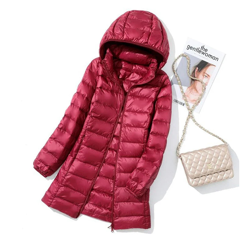 SEDUTMO Winter Long Womens Down Coat  Ultra Light Thin Puffer Jacket Slim Casual Remove Hooded Parka ED1580 LadyShow.Store
