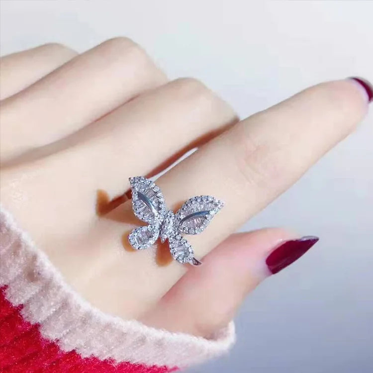 2026 New Trendy Butterfly silver color cute Fashion Ring For Women Party Gift  Jewelry Wholesale R6134 Pi-Mart