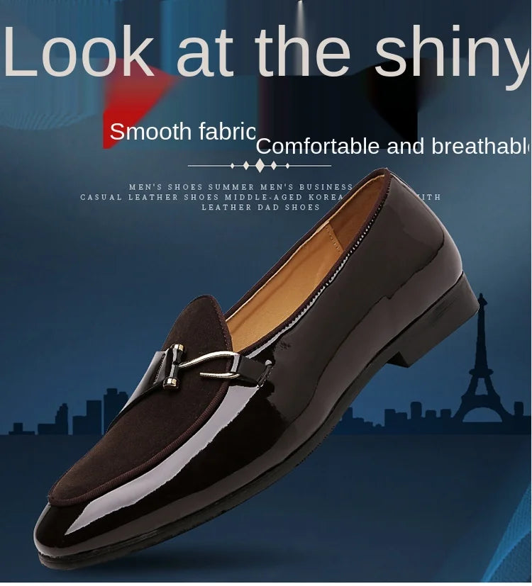 Patent Leather Loafers Men Dress Shoes Leather Italian Oxford Shoes for Men Wedding Dress Formal Slip on Shoes Men Office 2026 Pi-Mart