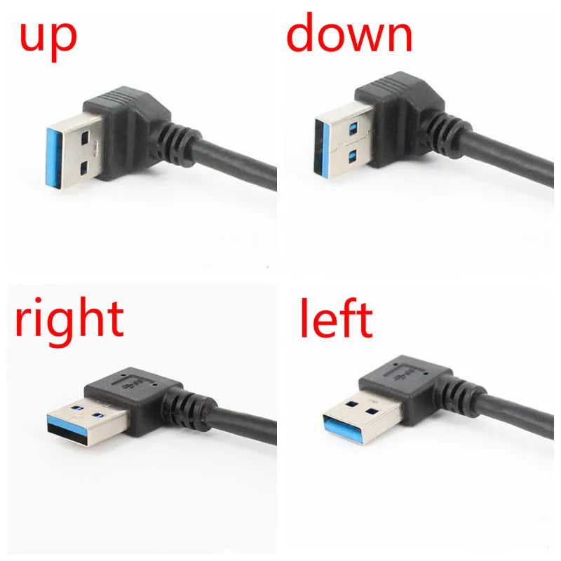 USB 3.0 Right / Left /Up/Down Angle 90 Degree Extension Cable Male To Female Adapter Cord USB Cables Extension Cord Pi-Mart