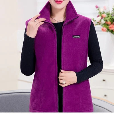 plus Size Women's Polar Fleece Vest Sleeveless Large Zipper Jacket Autumn Fashion Leisure Gilet for Women LadyShow.Store