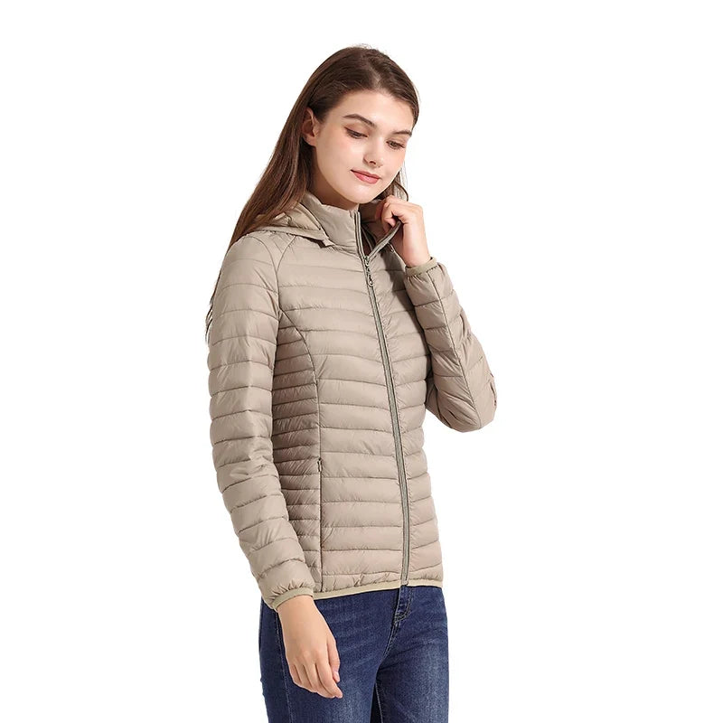 SANTELON Women Fashion Ultralight Padded Puffer Jacket Coat Lady Soild Lightweight Warm Outwear With Detachable Hood Storage Bag LadyShow.Store