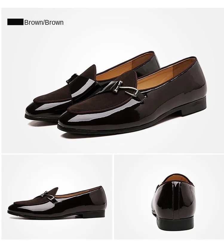Patent Leather Loafers Men Dress Shoes Leather Italian Oxford Shoes for Men Wedding Dress Formal Slip on Shoes Men Office 2026 Pi-Mart