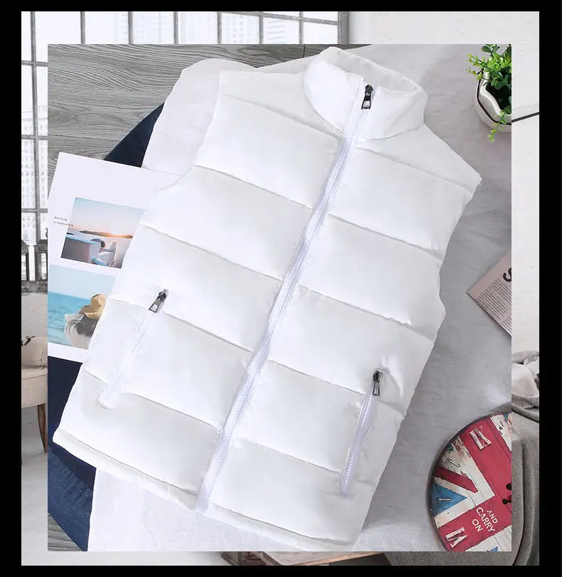 White Vest Jacket Men Slim Fit Stand Collar Sleeveless Puffer Jackets Spring Autumn Casual Waistcoat Men Warm Coat 2023 Trends Pi-Mart