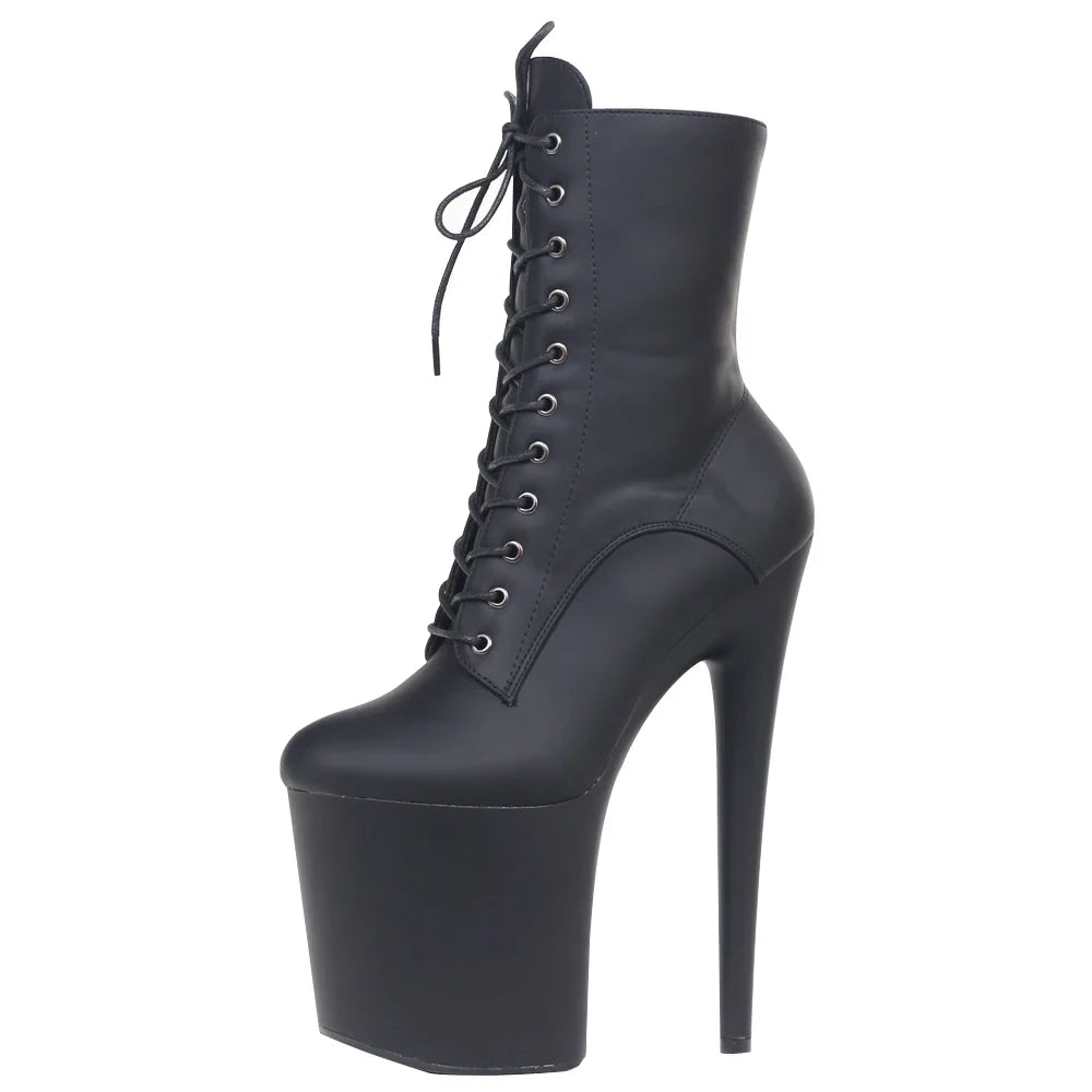 JIALUOWEI INS Style 20CM Extreme High Heels Platform Boots Lace Up Sexy Pole Dancing Ankle Boots Side Zip 5-12 LadyShow.Store
