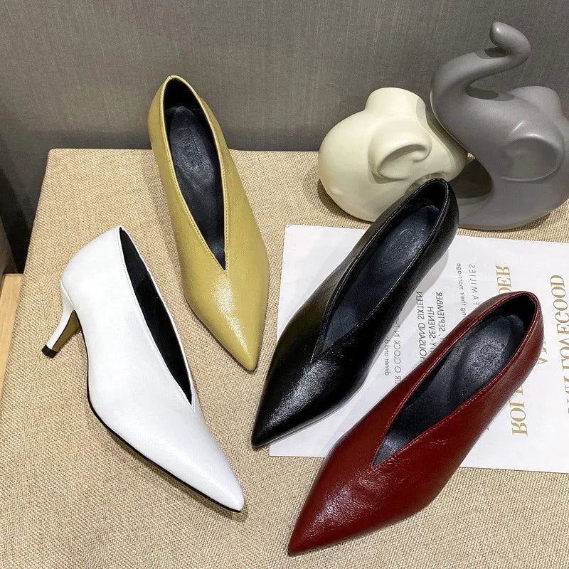 XGRAVITY Sexy Autumn New Designer Vintage Evening Shoes Ladies Fashion Pointed Toe V Cut Woman Shoes High Heel Pumps Sexy C323 LadyShow.Store