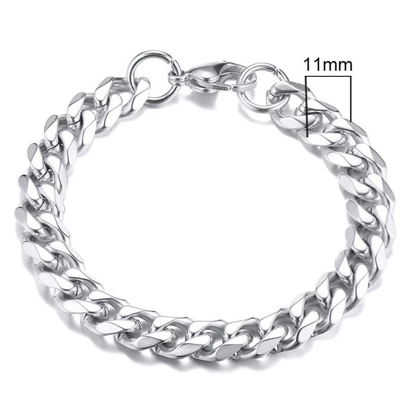 Vnox Mens Simple 3-11mm Stainless Steel Curb Cuban Link Chain Bracelets for Women Unisex Wrist Jewelry Gifts Pi-Mart
