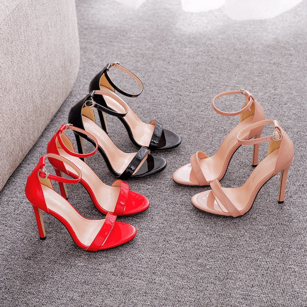 Crystal Queen Sexy Black  Women Dress Sandals Fashion 11CM Spike High Heel Lady Party Shoes Plus Big Size 10 45 47 LadyShow.Store