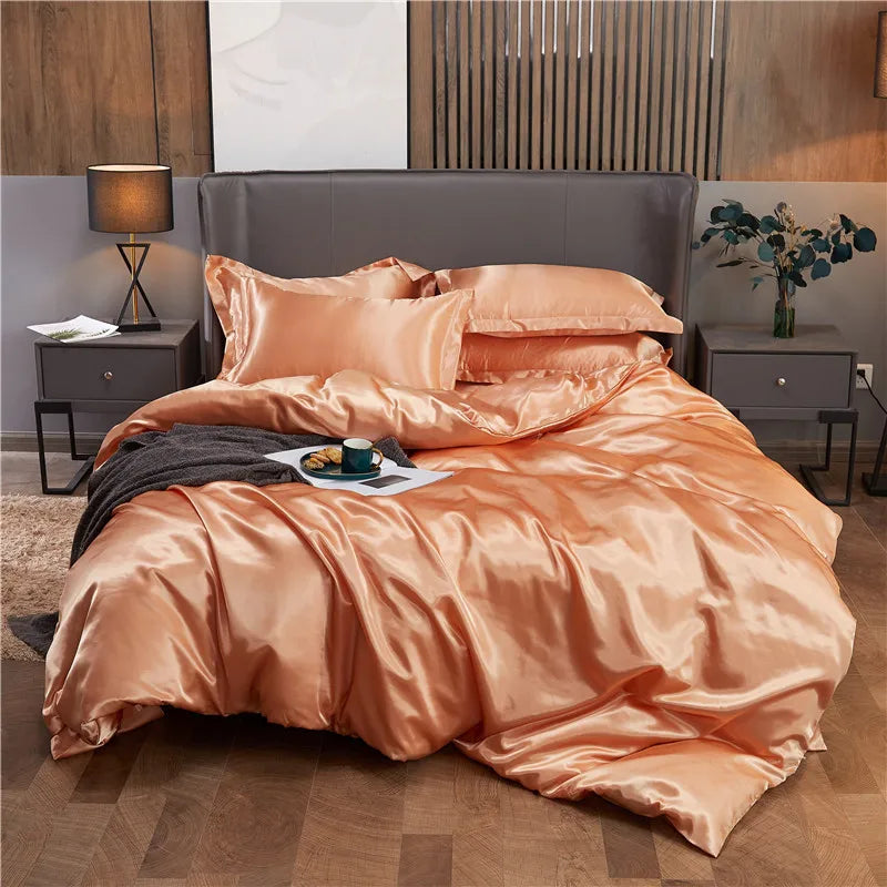 Luxury Rayon Satin Duvet Cover Queen High Quality King Size Smooth Quilt Cover Solid High End Single Double Comforter Cover Pi-Mart
