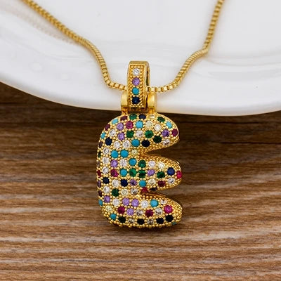 Nidin Fashion Luxury 26 Letters Copper Zircon Pendant Necklace for Women Rainbow Initials Name Necklace Wedding Party Jewelry Pi-Mart