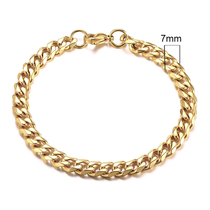Vnox Mens Simple 3-11mm Stainless Steel Curb Cuban Link Chain Bracelets for Women Unisex Wrist Jewelry Gifts Pi-Mart