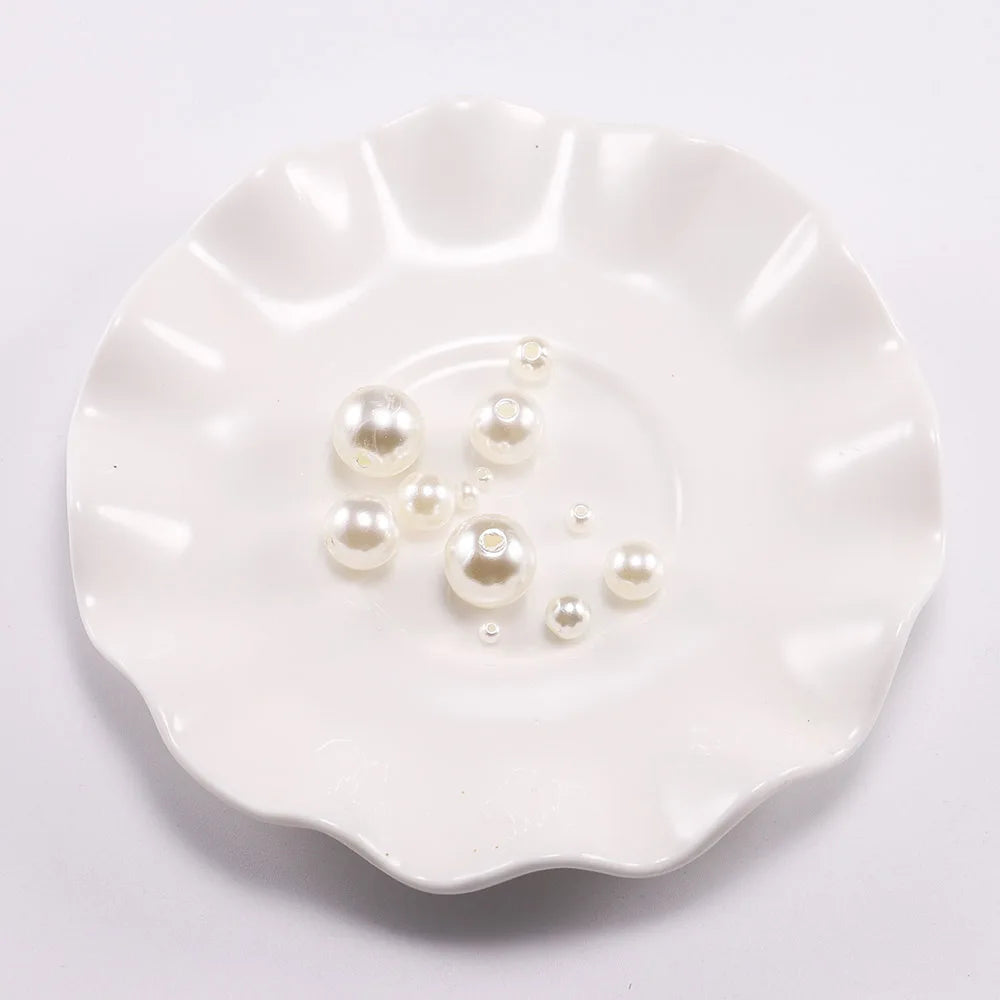 10-1000pcs/lot 3-20mm Straight Holes Acrylic Imitation Pearl Beige Bracelet Round Beads For DIY Craft Jewelry Making Supplies Pi-Mart