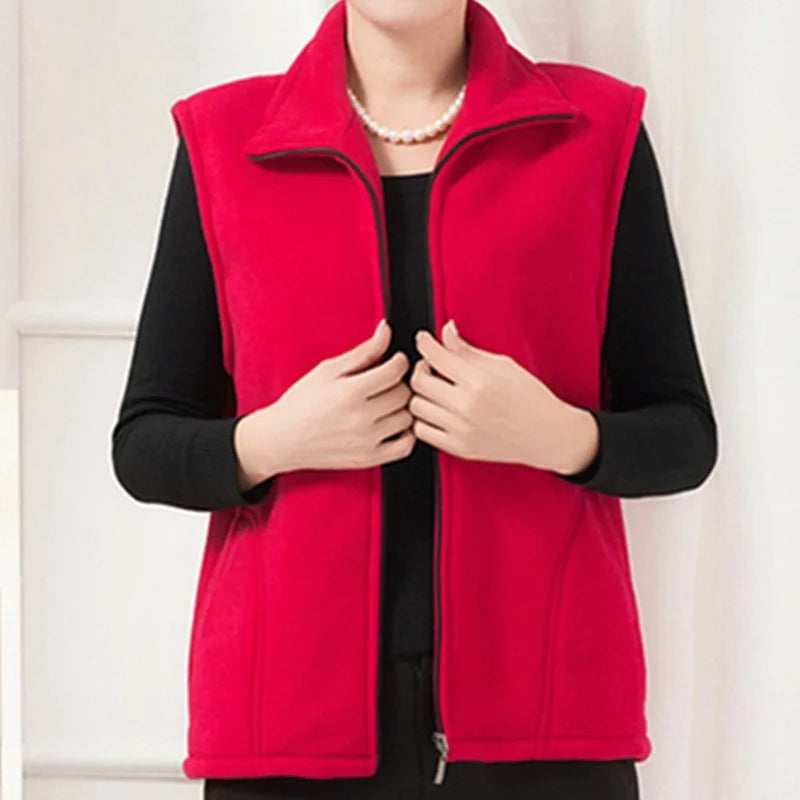 plus Size Women's Polar Fleece Vest Sleeveless Large Zipper Jacket Autumn Fashion Leisure Gilet for Women LadyShow.Store