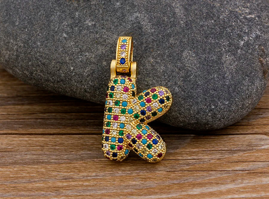 Nidin Fashion Luxury 26 Letters Copper Zircon Pendant Necklace for Women Rainbow Initials Name Necklace Wedding Party Jewelry Pi-Mart