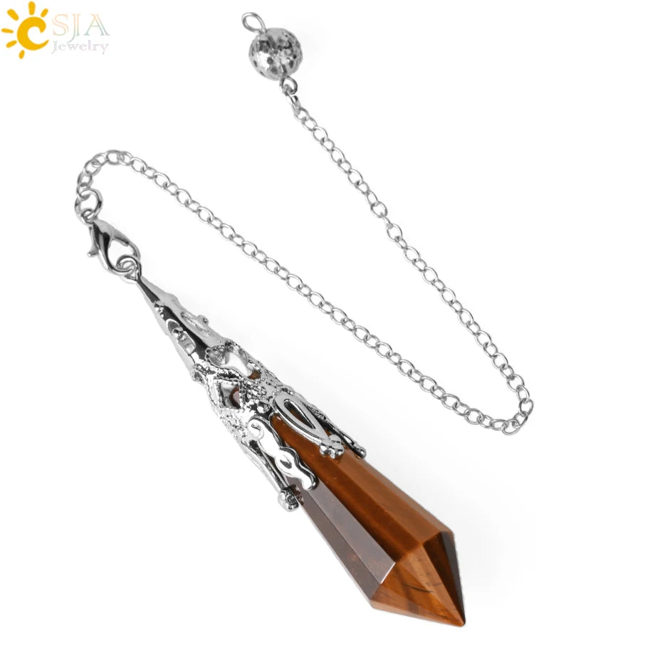 CSJA Natural Stone Crystal Pendulum for Dowsing Antique Pendant Amulet Crystals Divination Pink Quartz Pendulums Pendules G891 Pi-Mart
