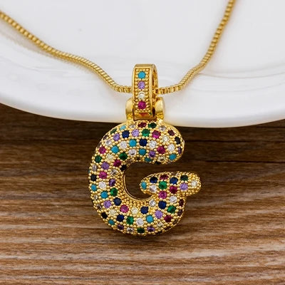 Nidin Fashion Luxury 26 Letters Copper Zircon Pendant Necklace for Women Rainbow Initials Name Necklace Wedding Party Jewelry Pi-Mart