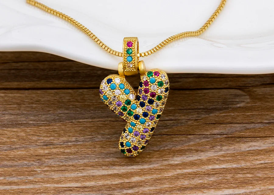 Nidin Fashion Luxury 26 Letters Copper Zircon Pendant Necklace for Women Rainbow Initials Name Necklace Wedding Party Jewelry Pi-Mart