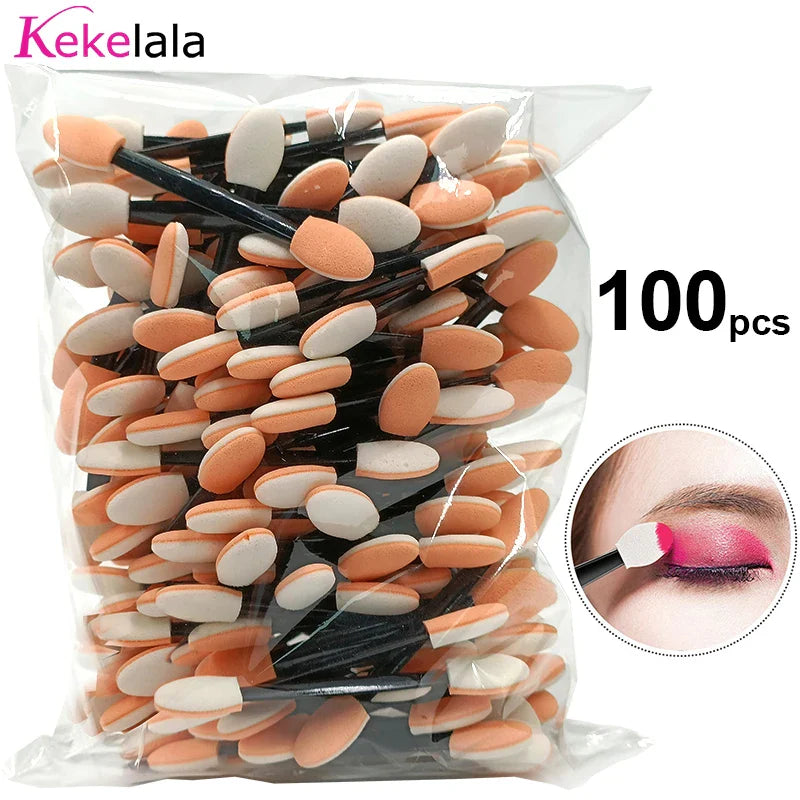 100Pcs/ Bag Small Portable Eyeshadow Applicators In Bulk Double Sponge Eye Shadow Brush Makeup Mini Tools Wholesale Tri Light Beauty