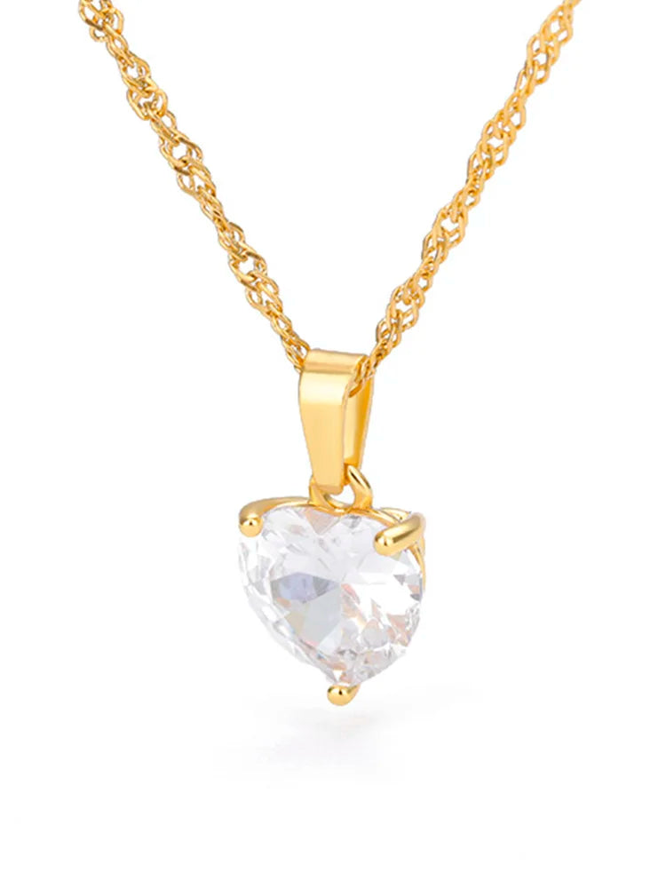 Heart Necklaces For Women Stainless Steel Gold Plated Chain Zircon Heart Pendant Choker Necklace Wedding Boho Jewelry Gift Femme Pi-Mart