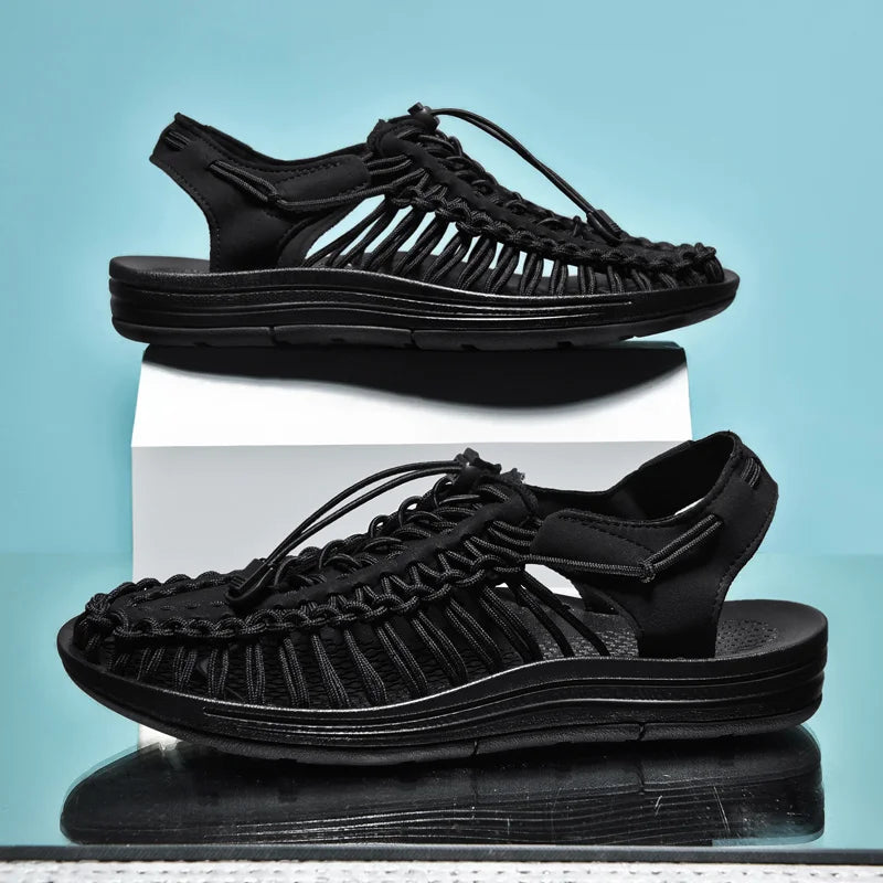 Summer Men Sandals Fashion Handmade Weaving Design Beach Sandals Breathable Casual Flat Sandals Outdoor Couples Sandals Size Pi-Mart