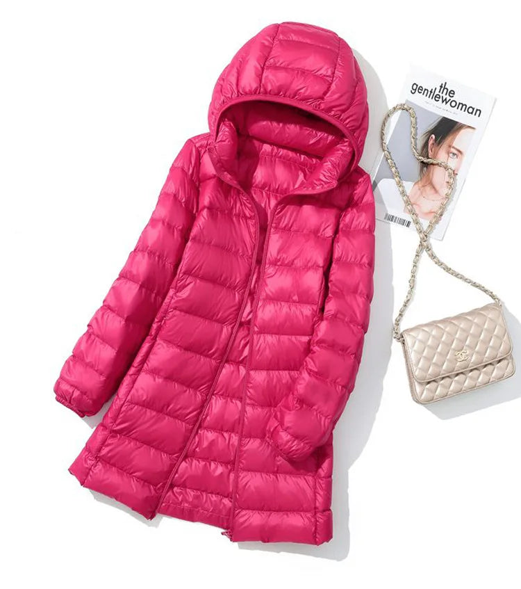 SEDUTMO Winter Long Womens Down Coat  Ultra Light Thin Puffer Jacket Slim Casual Remove Hooded Parka ED1580 LadyShow.Store