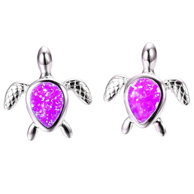Cute Sea Turtle Stud Earring For Women Fashion Imitation Blue Fire Opal Screw Back Earrings For Women Wedding Band Jewelry Gifts Pi-Mart