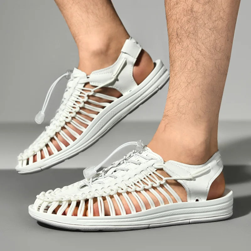 Summer Men Sandals Fashion Handmade Weaving Design Beach Sandals Breathable Casual Flat Sandals Outdoor Couples Sandals Size Pi-Mart