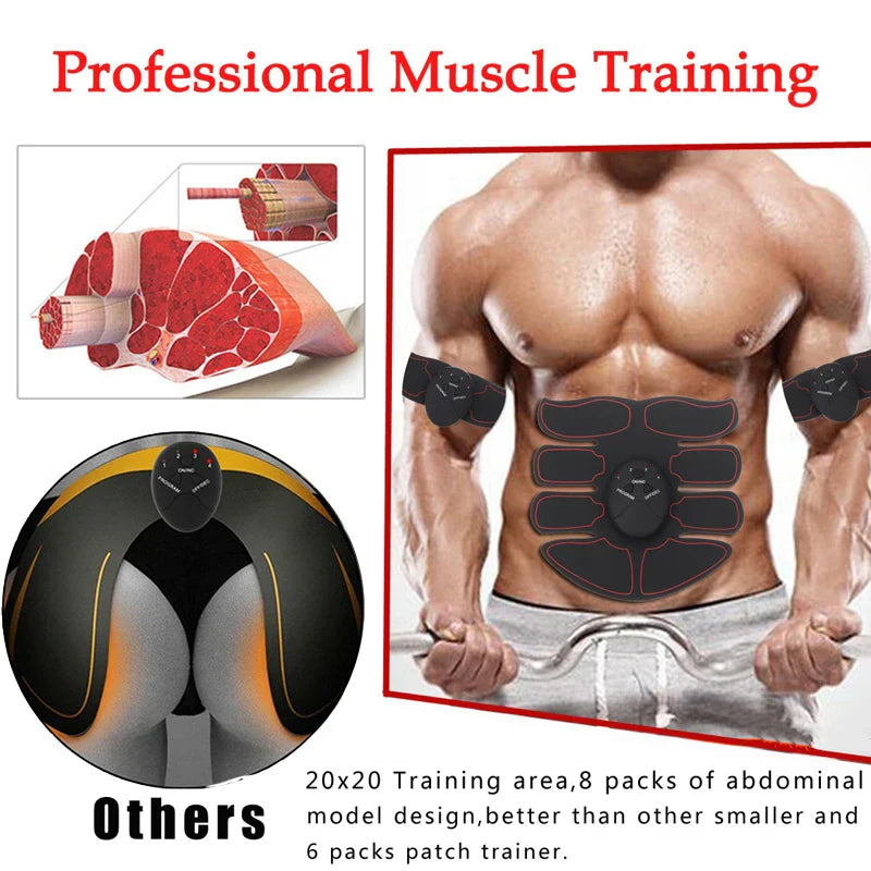 Electric Muscle Stimulator EMS Wireless Buttocks Hip Trainer Abdominal ABS Stimulator Fitness Body Slimming Massager Tri Light Beauty