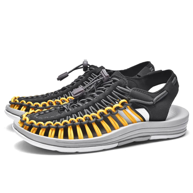 Summer Men Sandals Fashion Handmade Weaving Design Beach Sandals Breathable Casual Flat Sandals Outdoor Couples Sandals Size Pi-Mart