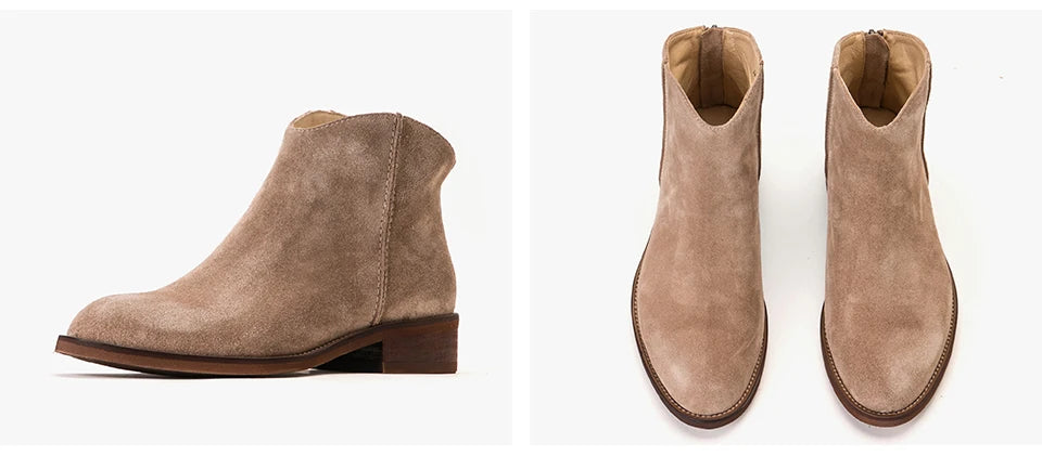 BEAUTODAY Suede Ankle Boots Women Soft Cow Leather Back Zip V-shape Ladies Autumn Winter Boots Handmade 03274 Pi-Mart