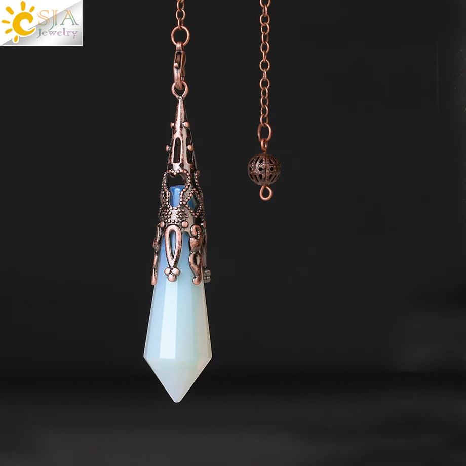 CSJA Natural Stone Crystal Pendulum for Dowsing Antique Pendant Amulet Crystals Divination Pink Quartz Pendulums Pendules G891 Pi-Mart