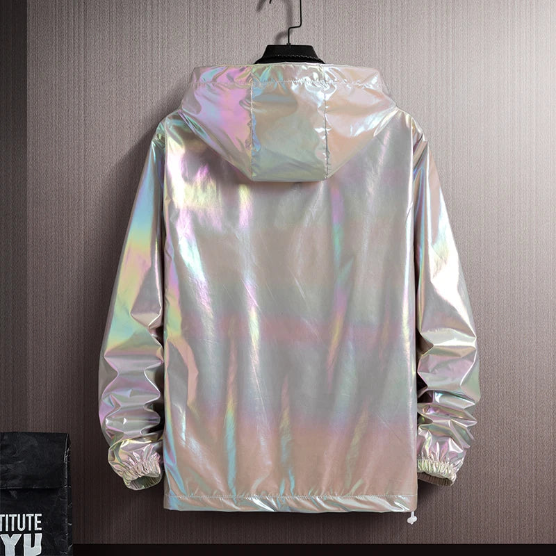 Women Basic Jackets Summer 2026 Colorful Reflective Oversize Thin Windbreaker Women Hooded Jackets Coat Zipper Woman veste femme LadyShow.Store