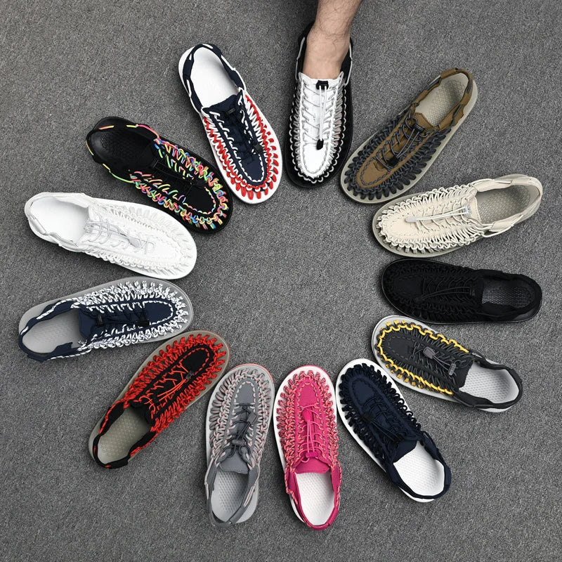 Summer Men Sandals Fashion Handmade Weaving Design Beach Sandals Breathable Casual Flat Sandals Outdoor Couples Sandals Size Pi-Mart