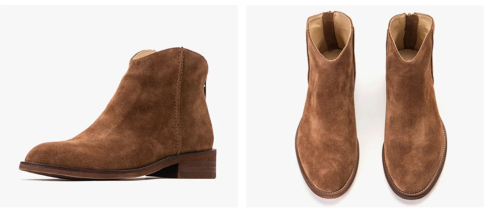 BEAUTODAY Suede Ankle Boots Women Soft Cow Leather Back Zip V-shape Ladies Autumn Winter Boots Handmade 03274 Pi-Mart