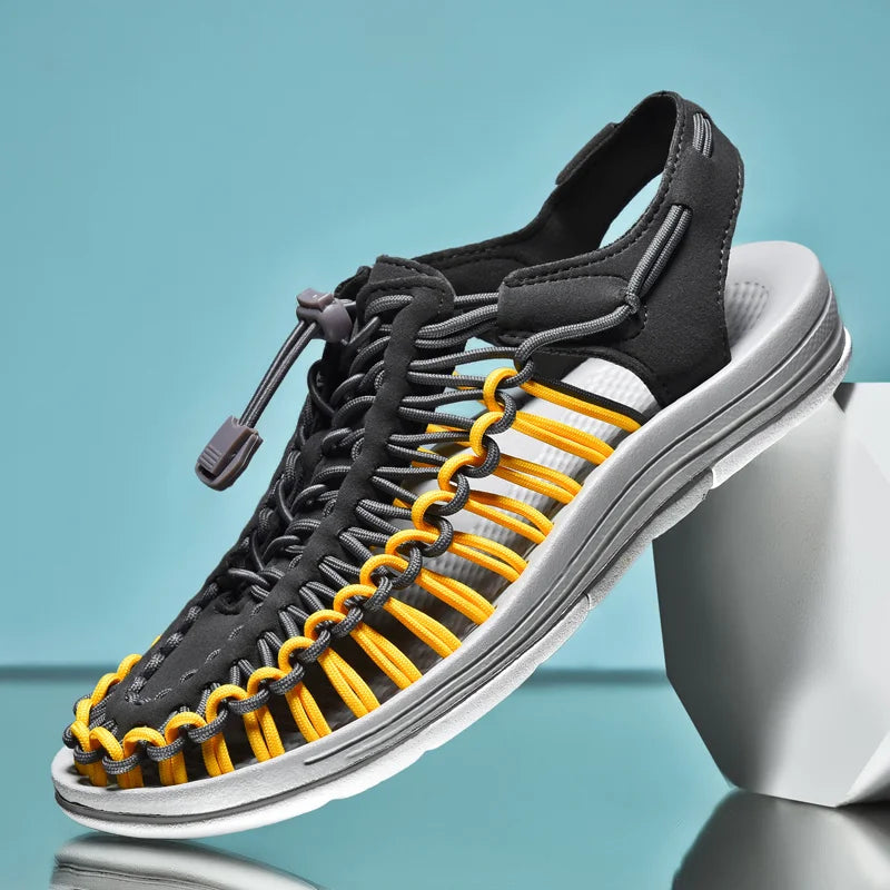 Summer Men Sandals Fashion Handmade Weaving Design Beach Sandals Breathable Casual Flat Sandals Outdoor Couples Sandals Size Pi-Mart