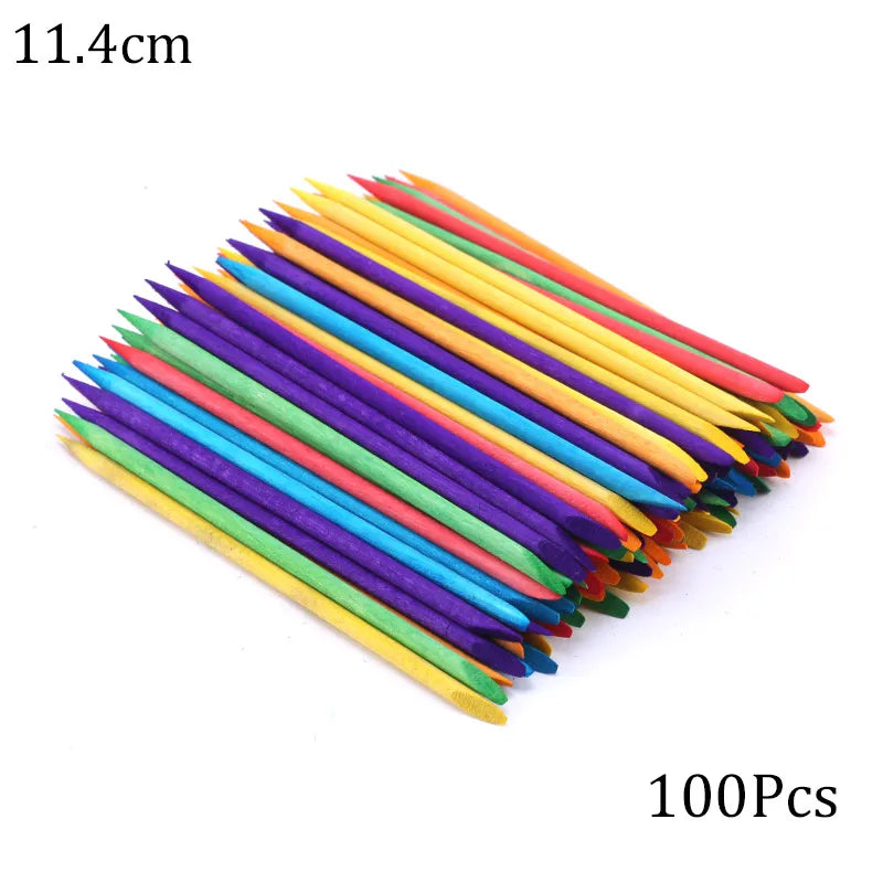 100/50pcs Nail Art Pusher Orange Wood Sticks Cuticle Pusher Remover Rhinestones Dotting Removal Manicure Pedicure Care Tools Tri Light Beauty