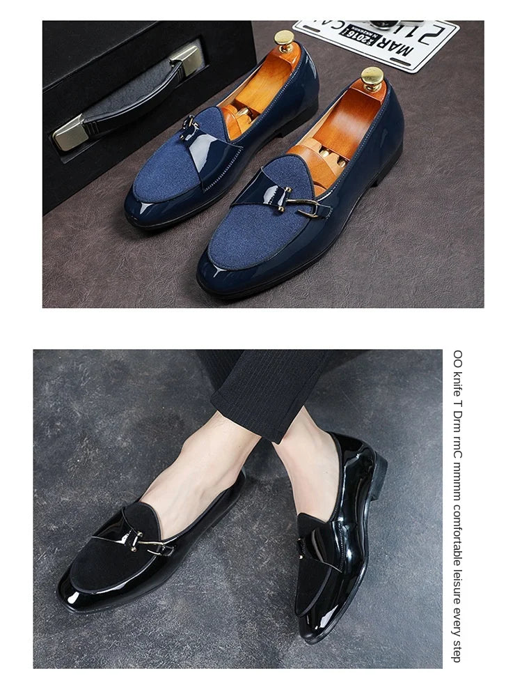 Patent Leather Loafers Men Dress Shoes Leather Italian Oxford Shoes for Men Wedding Dress Formal Slip on Shoes Men Office 2026 Pi-Mart