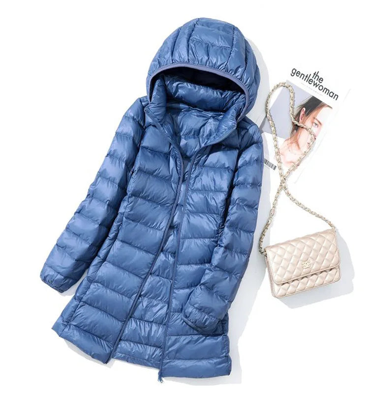SEDUTMO Winter Long Womens Down Coat  Ultra Light Thin Puffer Jacket Slim Casual Remove Hooded Parka ED1580 LadyShow.Store