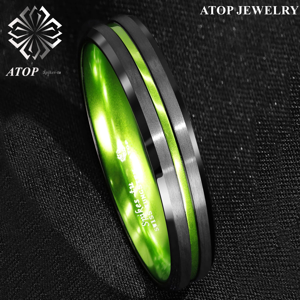 8/6mm Black Tungsten Carbide Green Line Wedding Band Ring ATOP Men's Jewelry Pi-Mart